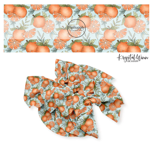 Oranges On Baby Blue Hair Bow Strips